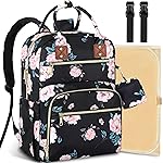Tenot Baby Diaper Bag Backpack, Travel Diaper Bags for Girl Boy Large Capacity Baby Bag Backpack for Women Black Floral