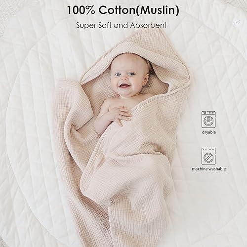 Miniatura 2 de Toallas de muselina para bebé con capucha para recién nacido, toallas de baño 100% algodón, suaves y absorbentes, toalla de bebé con capucha para