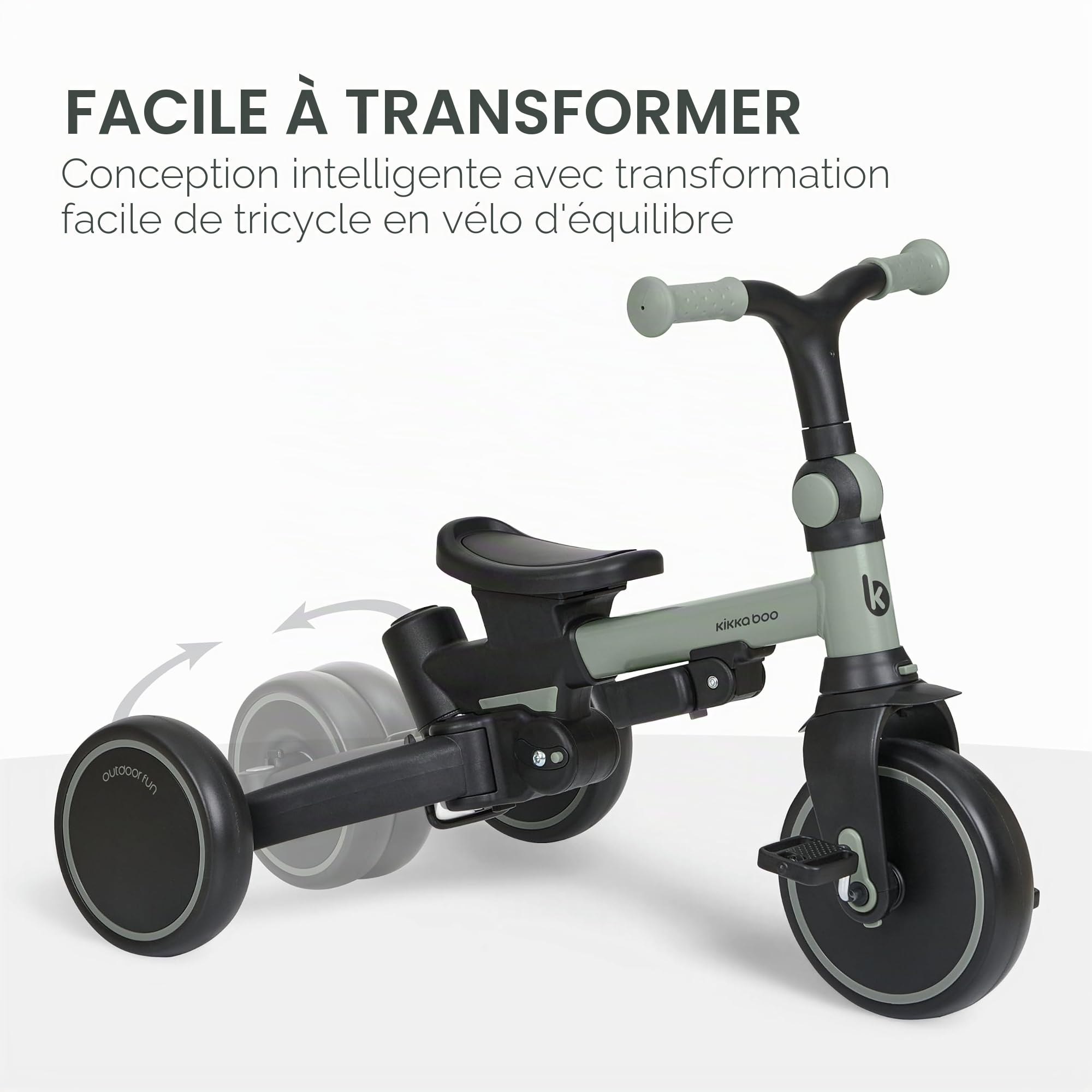 KikkaBoo Tricycle évolutif 8 en 1 ALUMA, de 12 Mois à 5 Ans, Tricycle Poussette Pliable avec poignée pour Parents, Vert
