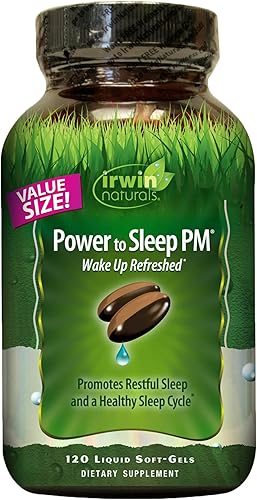 Irwin Naturals Power to Sleep PM - 120 geles suaves líquidos - con melatonina GABA Ashwagandha raíz de valeriana y L-teanina - 60 porciones