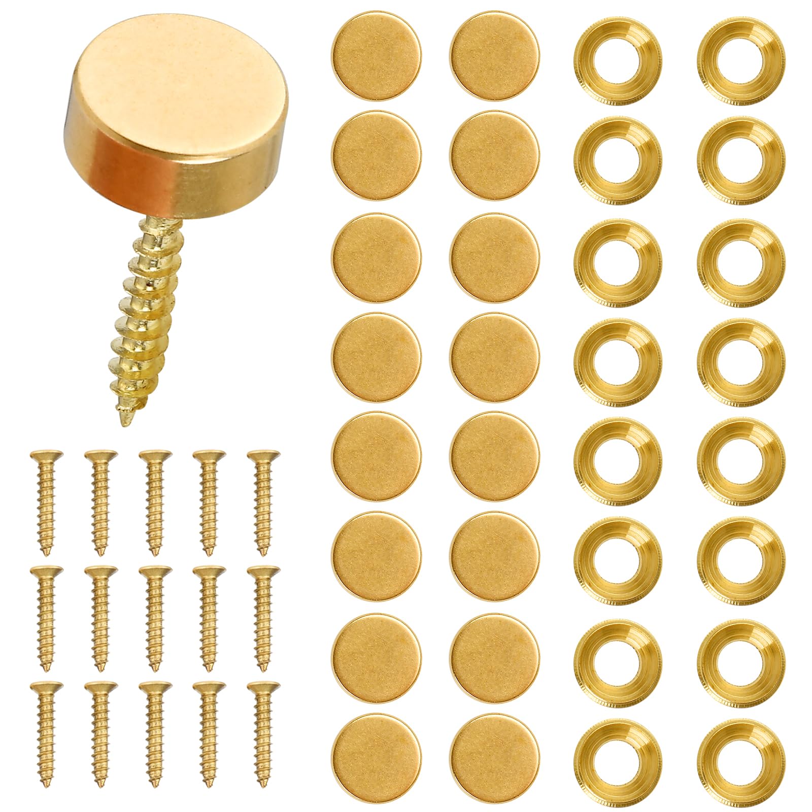 16 Pcs Brass Decorative Screw with Caps, 12mm (1/2") Retro Mirror Decorative Caps Fixing Screw Covers for Furniture Fixing, Wall Hanging, Fasteners Hardware