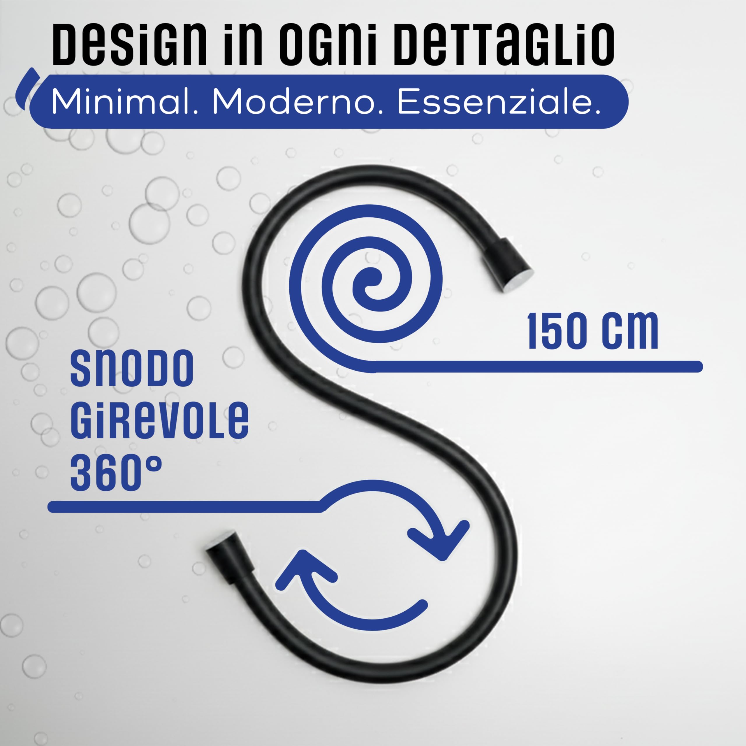 Flessibile Doccia 150 cm Universale in PVC – Tubo Doccia Antipiega con Giunti Rinforzati e Kit Accessori – Installazione Facile e Compatibile con Tutti i Doccini Standard
