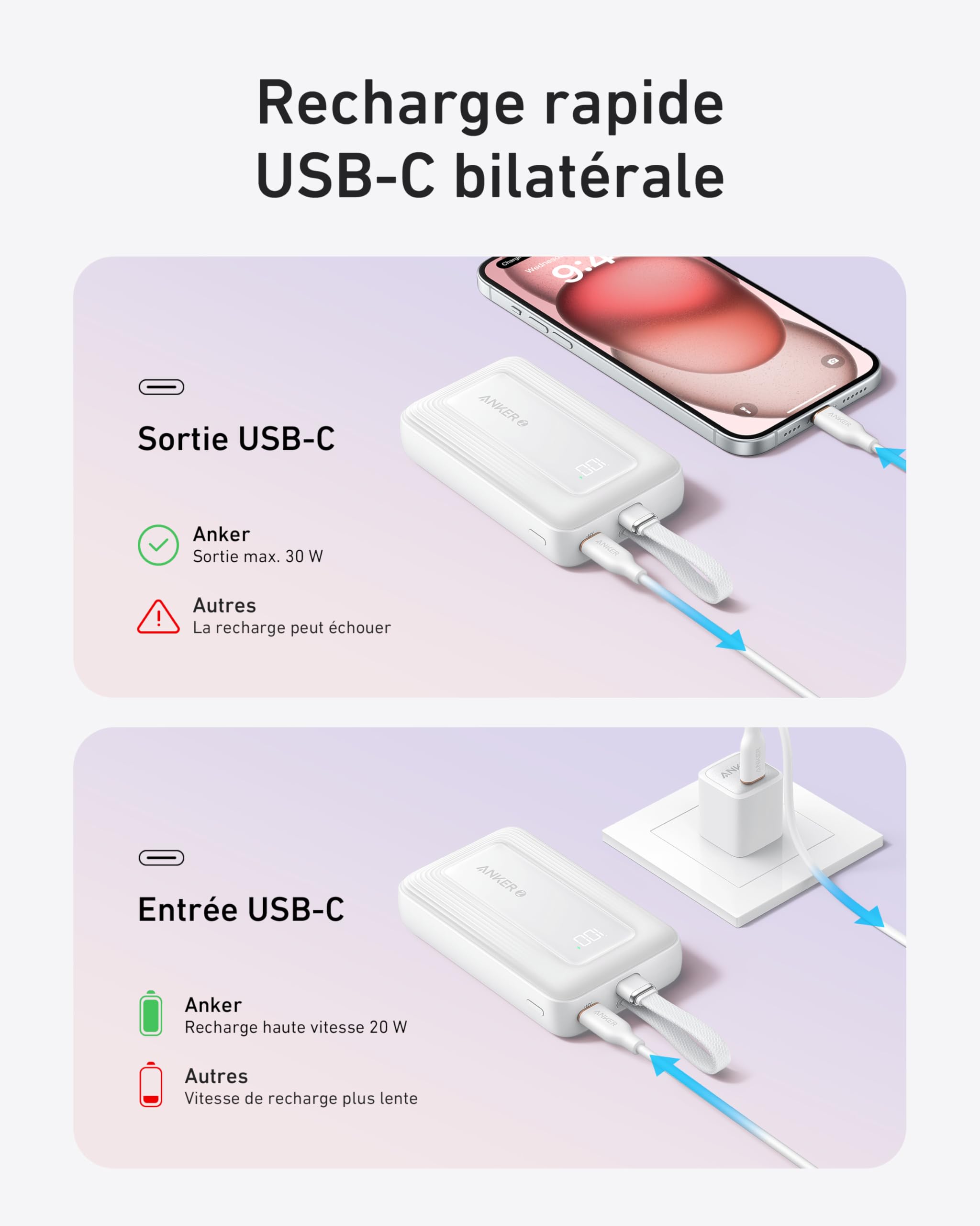 Anker Zolo Batterie Externe 10000mAh 30W, Power Bank Haute Vitesse Câble USB-C Intégré, 1 Port USB-C & A, pour iPhone 17/17 Pro/17 Pro Max/16, MacBook, Galaxy, et Autres