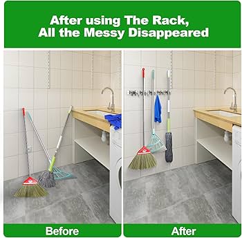 Amazon.com: voze 5 Racks and 4 Hooks Mop and Broom Holder Wall
