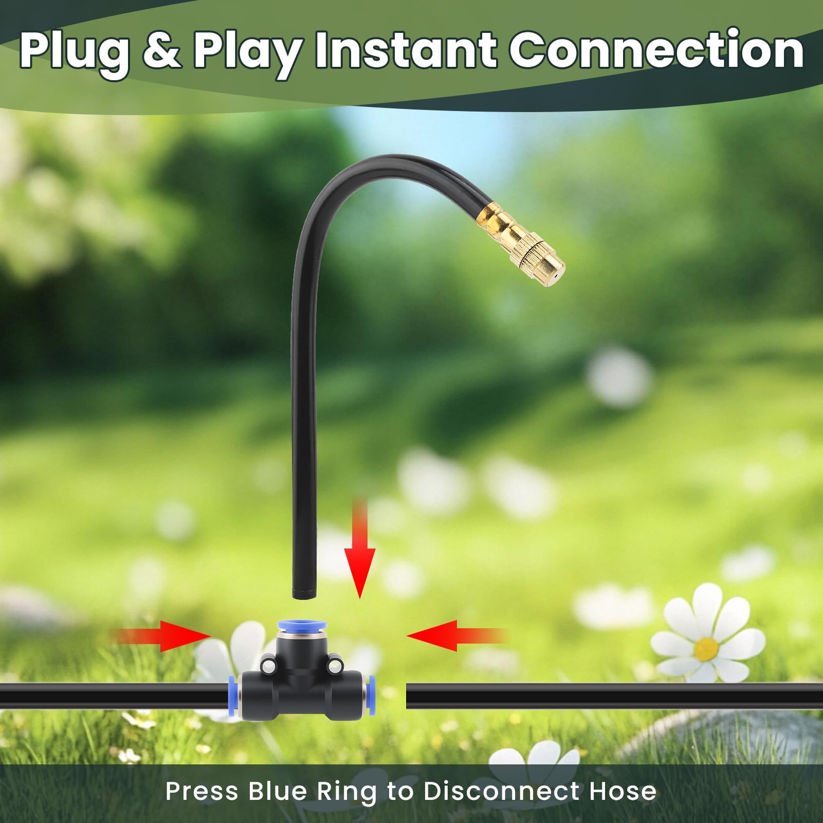 Kit di irrigazione automatica a goccia da 60 m con timer dell'acqua, sistema di irrigazione da giardino con spray pieghevole a 360°, ugelli atomizzanti regolabili in rame per cortile, prato, aiuola