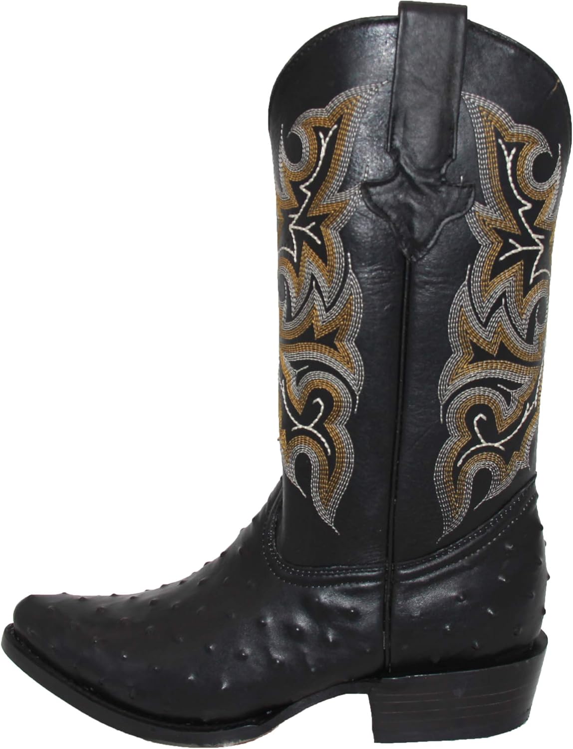 Western Shops Mens Leather Cowboy Boots Embossed Ostrich Quill Print Western Boot with Free Belt