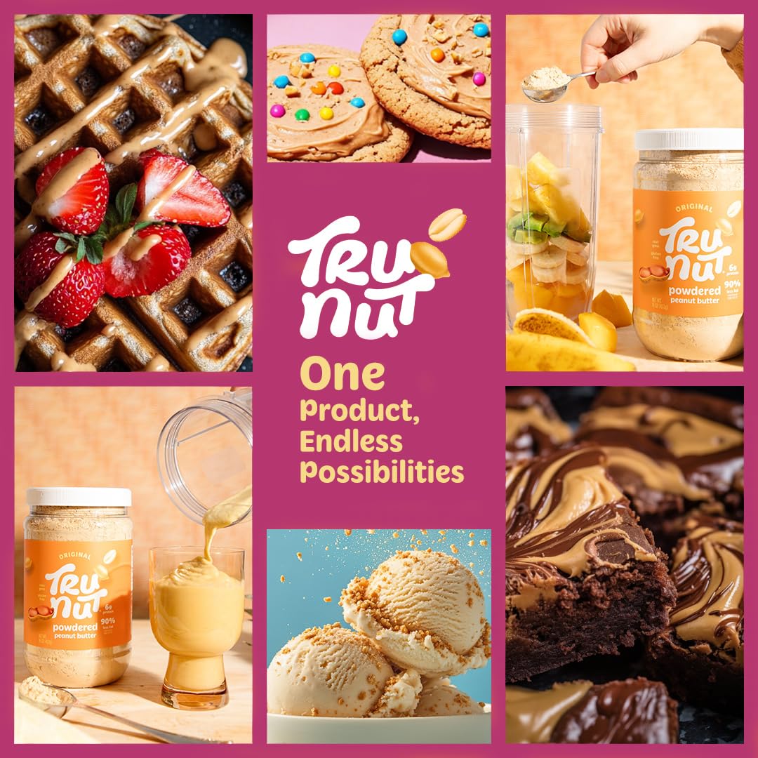 Tru-Nut Peanut Flour - Gluten Free for Baking and Breadmaking, 10g of Protein, 1:1 Swap for White Flour, No Sugar Added, Low Carb, Non-GMO, Vegan, Keto, 14oz Jar (Case of 6)