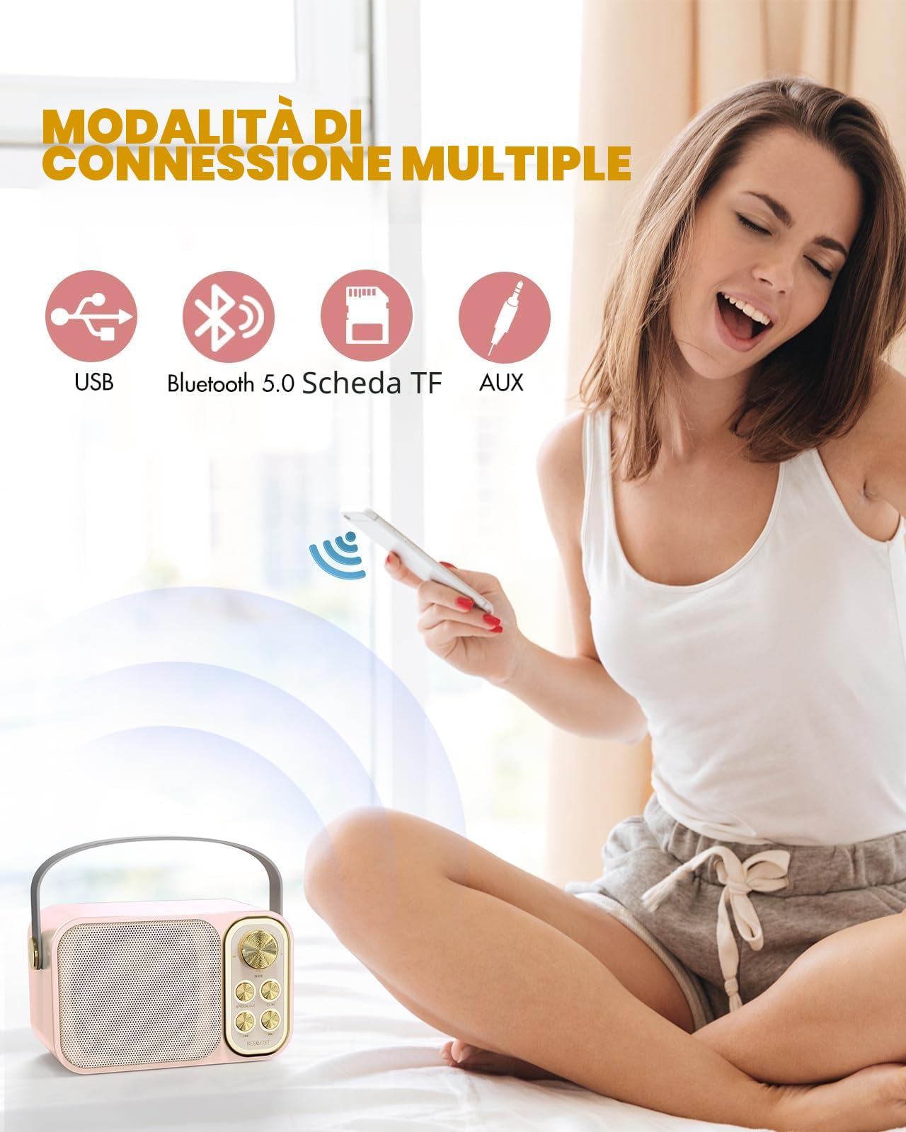 Karaoke per Bambini BESCOST Professionale Completo con 2 Microfoni Wireless,Cassa Portatile 7 Effetti Sonori,Idea Regalo Compleanno,Giocattolo Natale 5-14 Anni