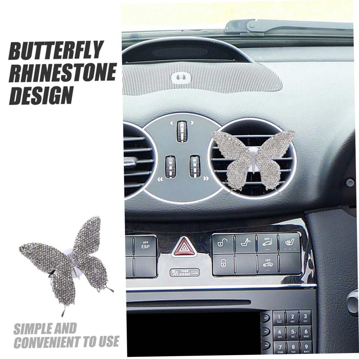 GLEAVI 5pezzi Clip Diffusore Fragranza Auto Forma Di Farfalla Con Strass Decorazione Elegante Per Ventilazione Auto Per Atmosfera Rilassante e Profumata