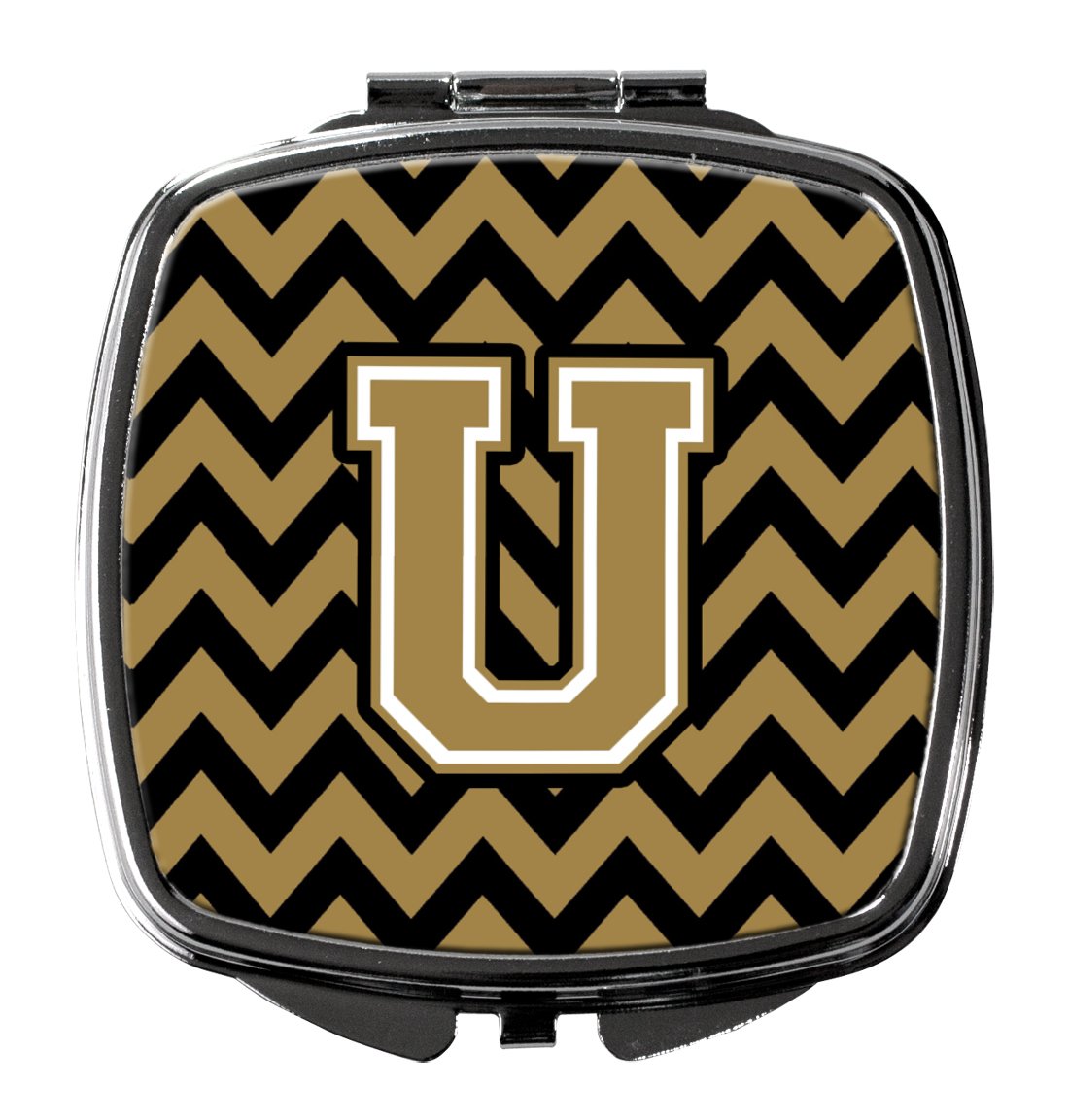 Caroline's Treasures Letter U Chevron Black and Gold Compact Travel Mirrors, Multicolor