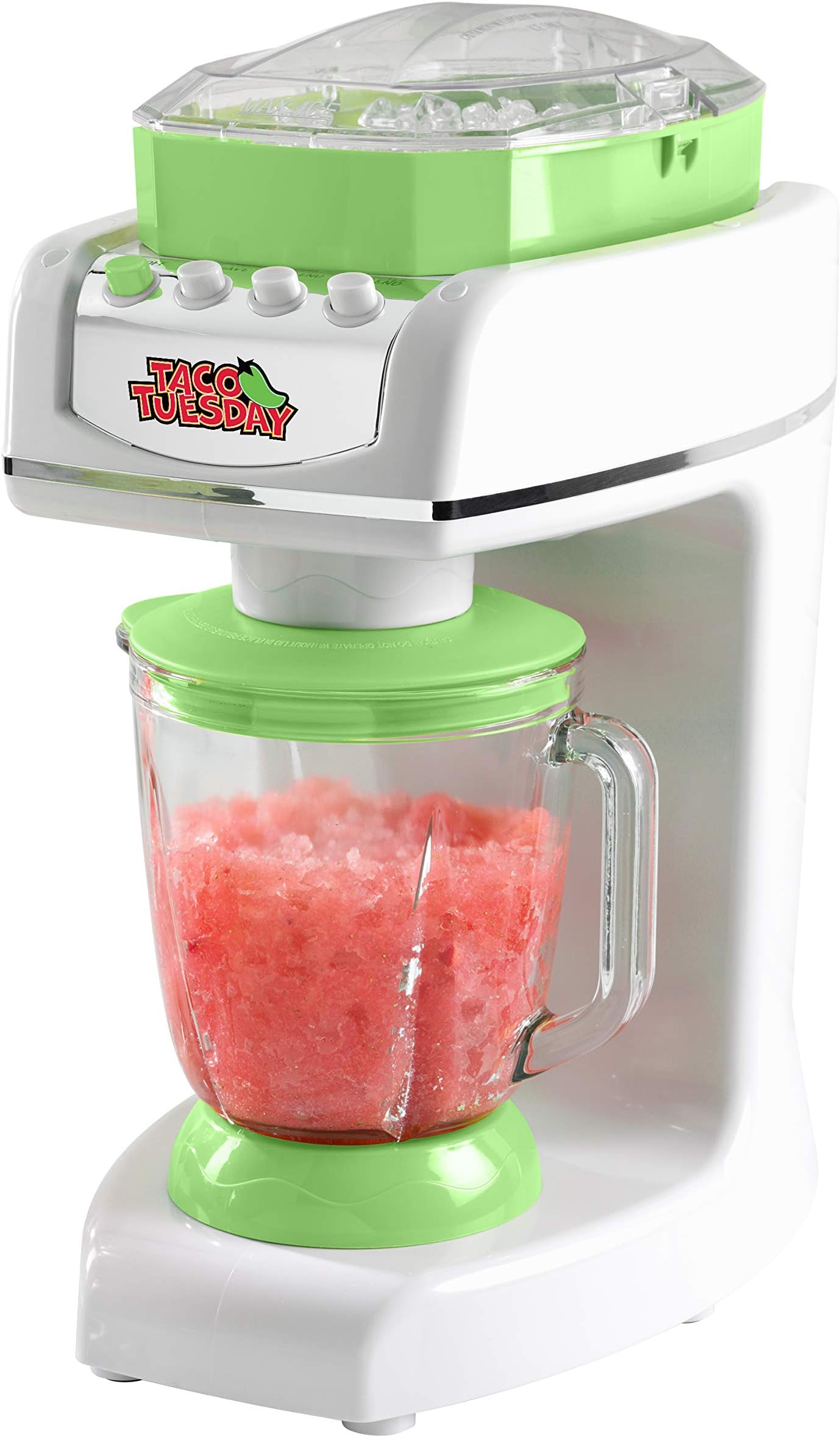 Taco Tuesday Margarita Machine - 56 Ounce Blender for Smoothies, Margaritas, Daiquiris, and Slushies - White/Lime Green
