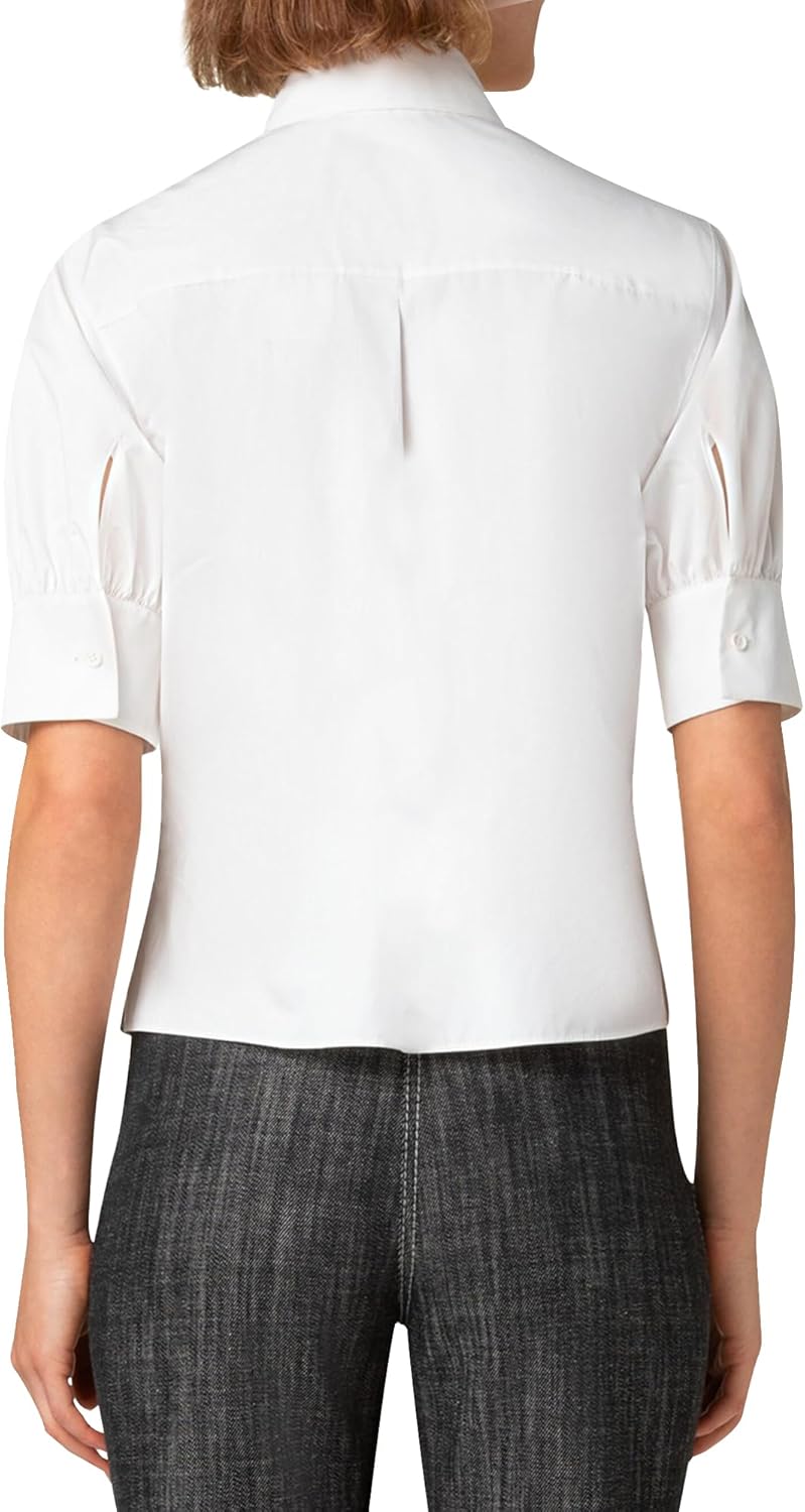 Women's Button Down Shirts Short Sleeve Puff Blouse Basic Tailored Fit Casual & Work Top - Image 3