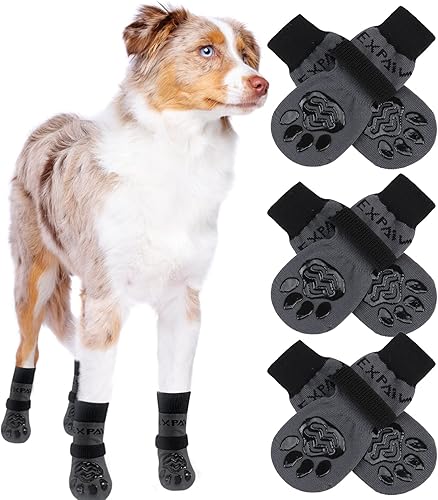 EXPAWLORER Calcetines antideslizantes de doble cara para perros, botas para perros para pavimento caliente, 3 pares suaves y transpirables,