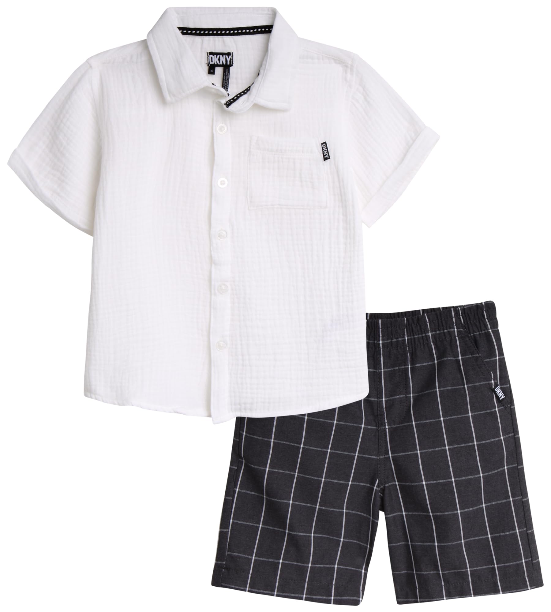 DKNY Toddler Boys 2 Piece Button Down Shirt and Cargo Shorts Set