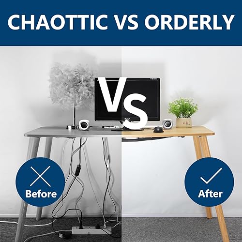 Miniatura 3 de WurdeWindig - Red de gestión de cables, kit de administrador de cables negro, malla flexible debajo del escritorio, organización de cables de