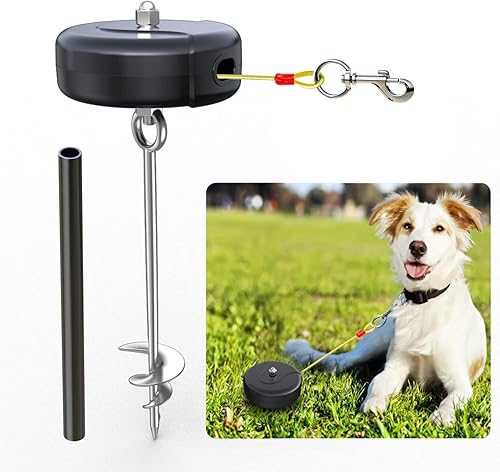 Cable retráctil de 30 pies y estaca para perros, correa de perro sin enredos para entre 10 y 90 libras, carrete de plomo retráctil giratorio de 360
