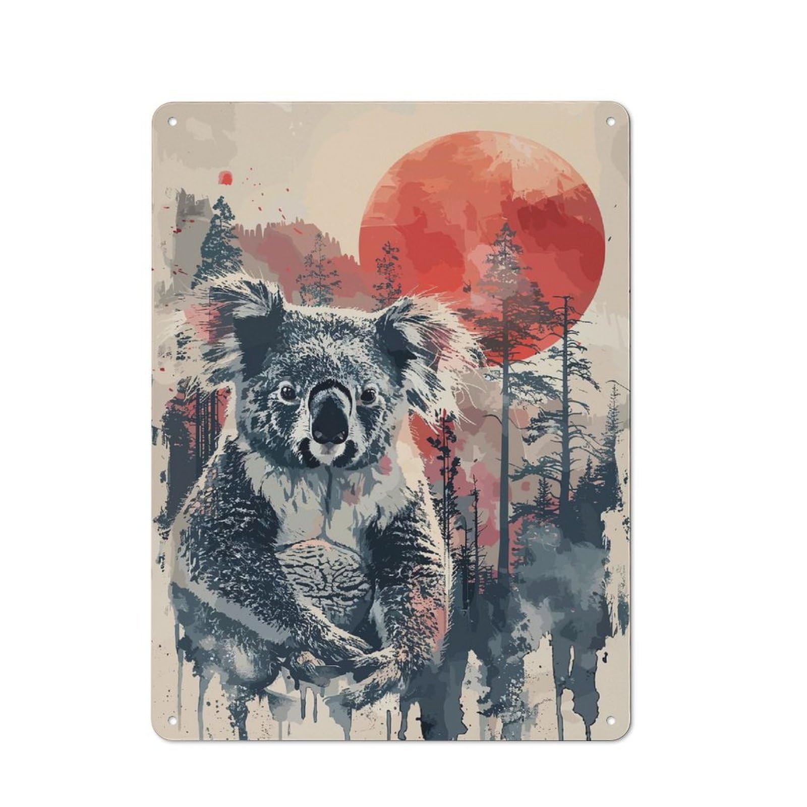 Junmoney Style-1 Metal Sign 40X30cm With Koala Red Sun Watercolor For Hallway Wall, Retro Decor, Gift For Hallway Decor Lovers During The Christmas Season