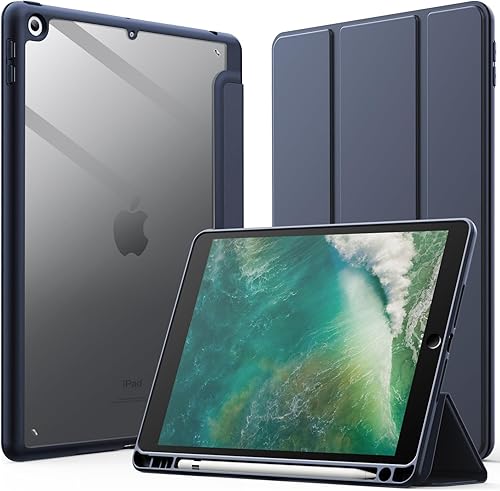 Miniatura 15 de JETech Funda para iPad de 9.7 pulgadas (6ª/5ª generación, 2018/2017) con soporte para lápices, carcasa trasera transparente transparente, soporte