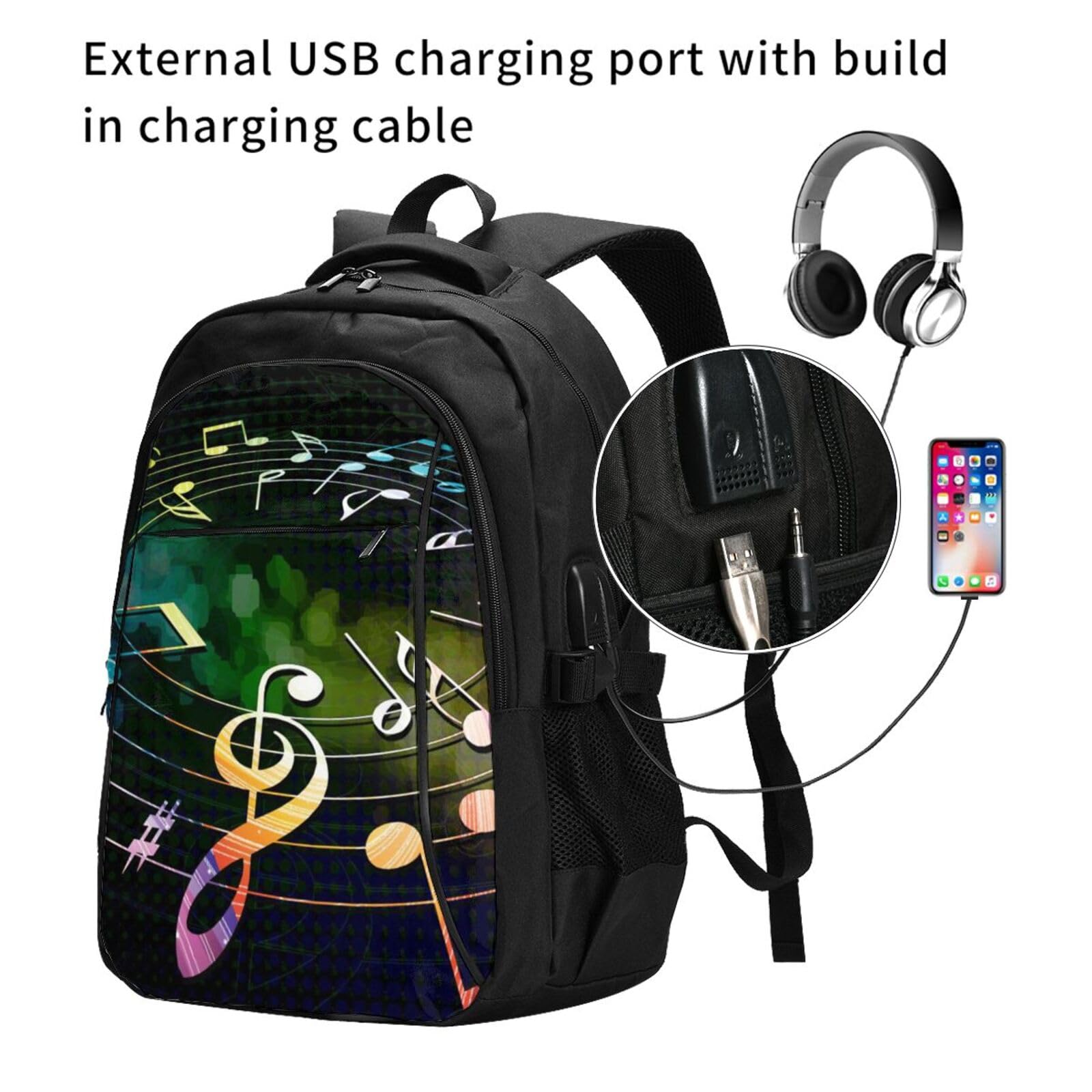 InOmak Bunte Musiknoten, Reiserucksack, Freizeitrucksack, Schulrucksack, Laptop-Rucksack für Damen und Herren