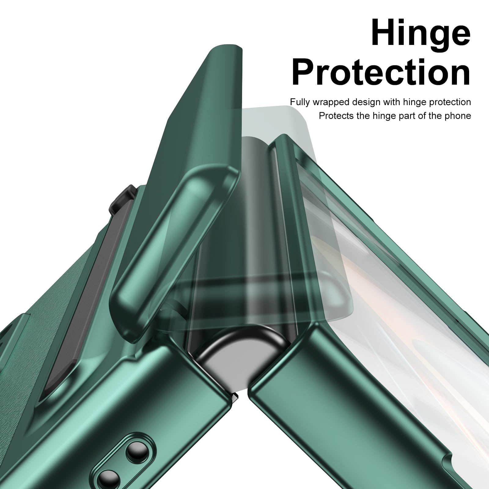 per Galaxy Z Fold4 Custodia con Penna e Slot per Penna, Pellicola Protettiva in Vetro Temperato + Protezione Cerniera Cover in Pelle per Samsung Galaxy Z Fold4-Verde