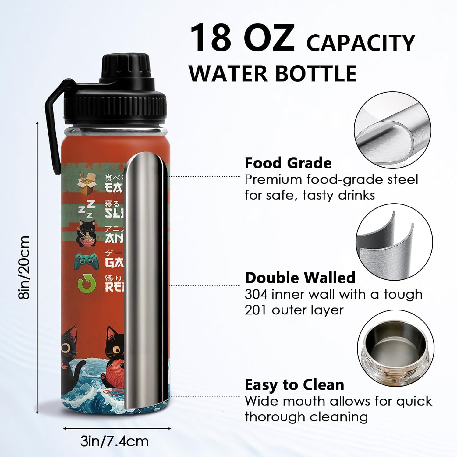 DUUV Cat Gifts for Women, 18 Oz Anime Cat Water Bottle, Cats Lover Gifts for Birthday Christmas, Cute Anime Bottles for Mom Sister Friends, Sport Water Bottle for Gym Travel, 1PCS - Image 2