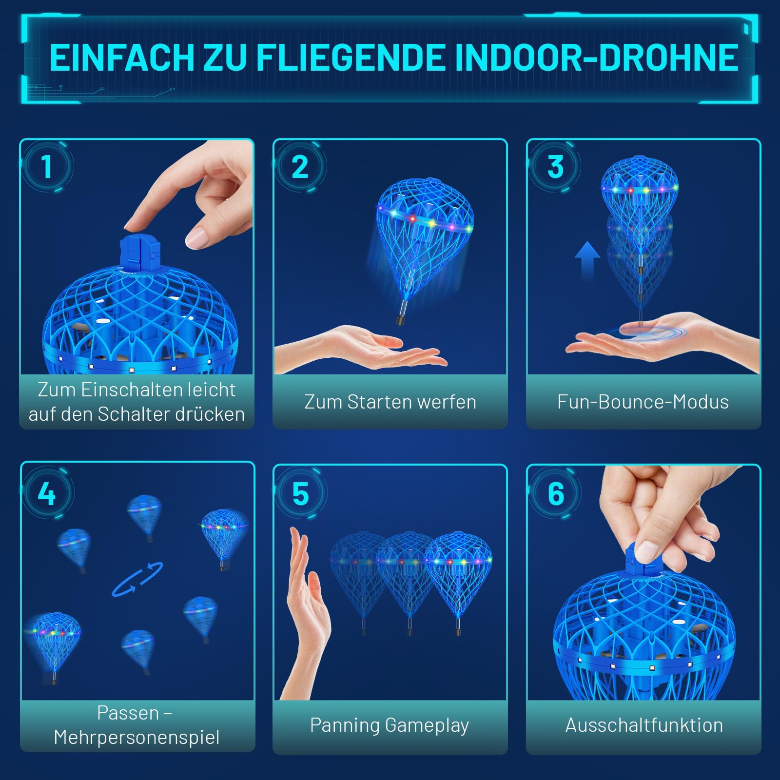 Juguete de bola voladora, mini dron de 360 ° controlado a mano para niños a partir de 6 a 12 años, Droleapfly Magic Hover Ball con modo de saltar, avión drone regalos para niños y niñas