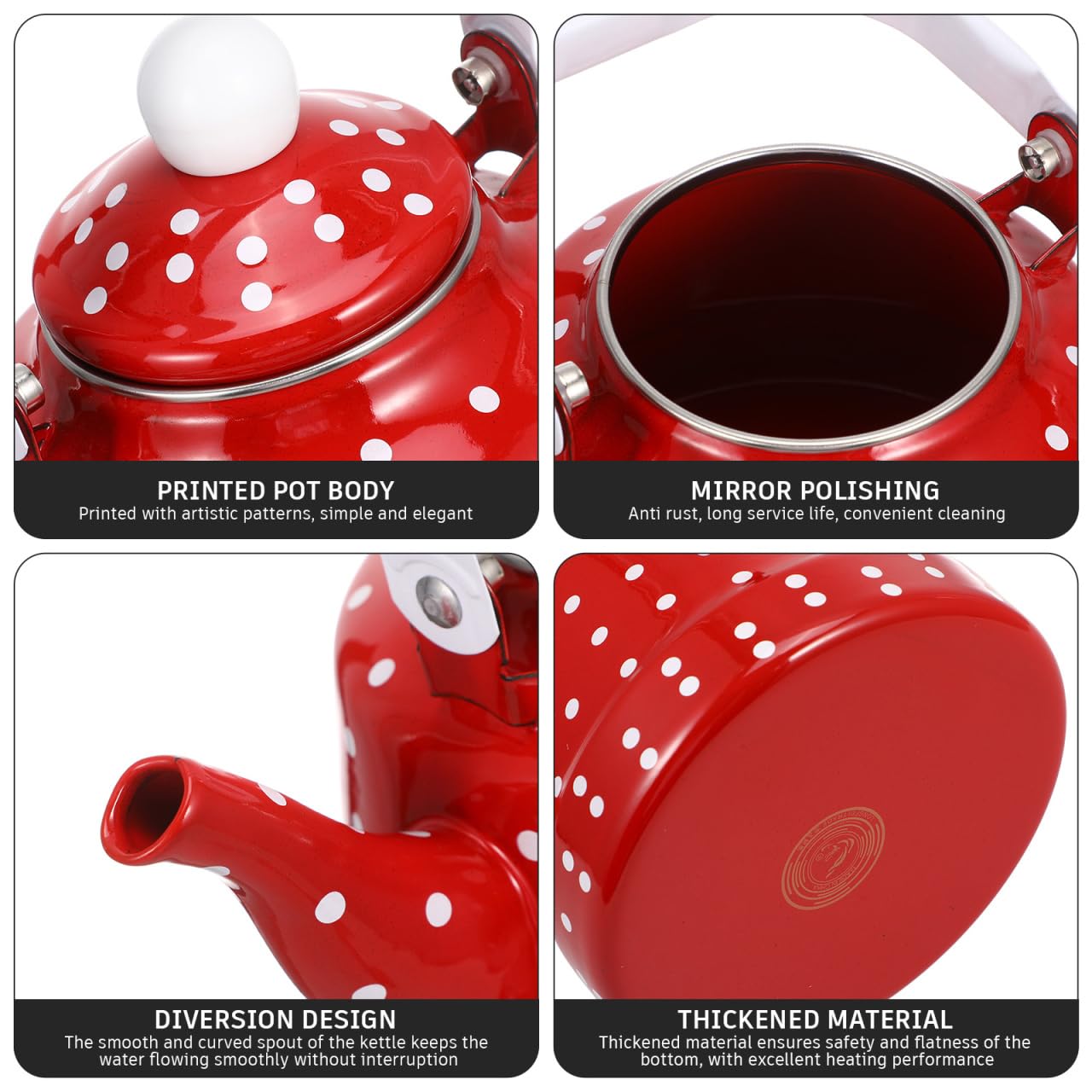 Red Enamel Tea Kettle - 1.8 qt Stovetop Kettle -9