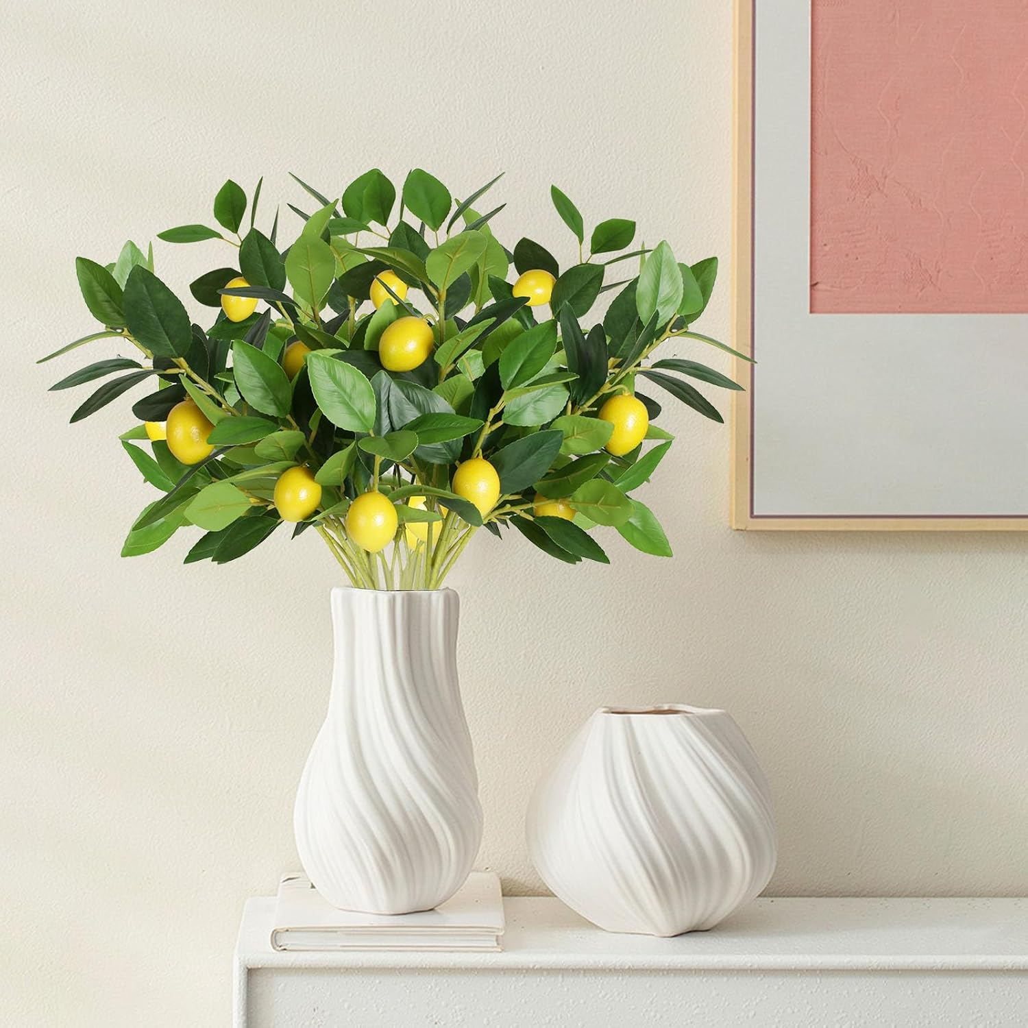 Coreland Artificial Lemon Branches, 8 Pack Faux Lemon Stems with Realistic Lemons and Green Leaves for Vase, Kitchen, Dining Table, Farmhouse, Indoor Outdoor Home Decor