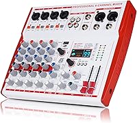 Yamnweo MW-6 White 6-Channel DJ Audio Mixer with 99 DSP Effects – Portable for Streaming, Podcasting, Parties & Recording