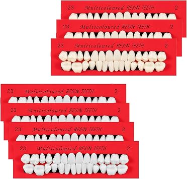 7 Sets Acrylic Resin False Teeth, Synthetic Polymer Fake Teeth,Two Tone Upper Lower Temporary,for Missing Tooth Fill Gap, Role Play Parties, Make-up, DIY and As Teaching Aids