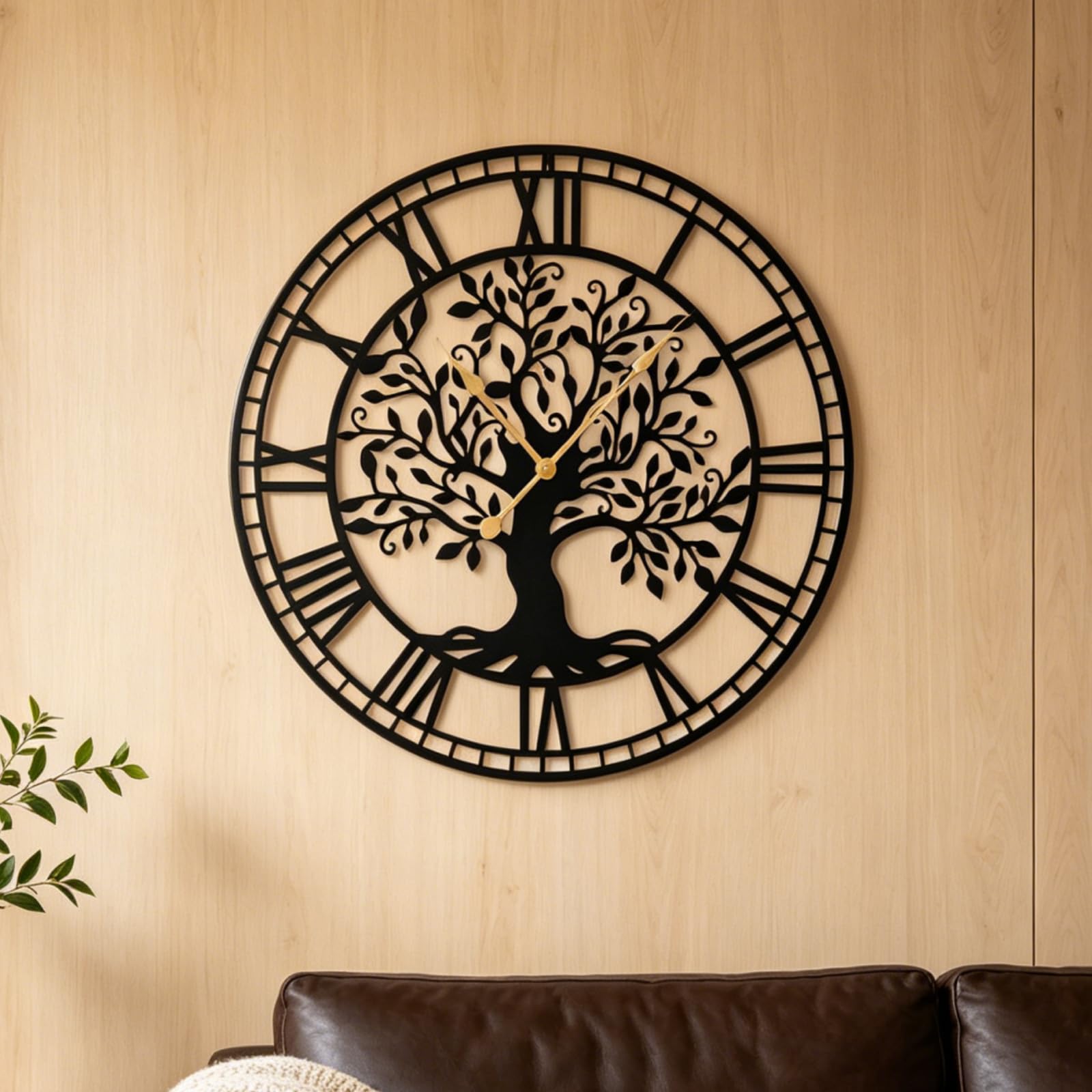 LIFEZEAL Grande Horloge Murale Silencieuse 68 cm, Horloge Murale Design Moderne Arbre de Vie en Métal, Pendule sans Tic-Tac à Piles, Décoration Murale pour Salon, Chambre, Bureau (Style1)