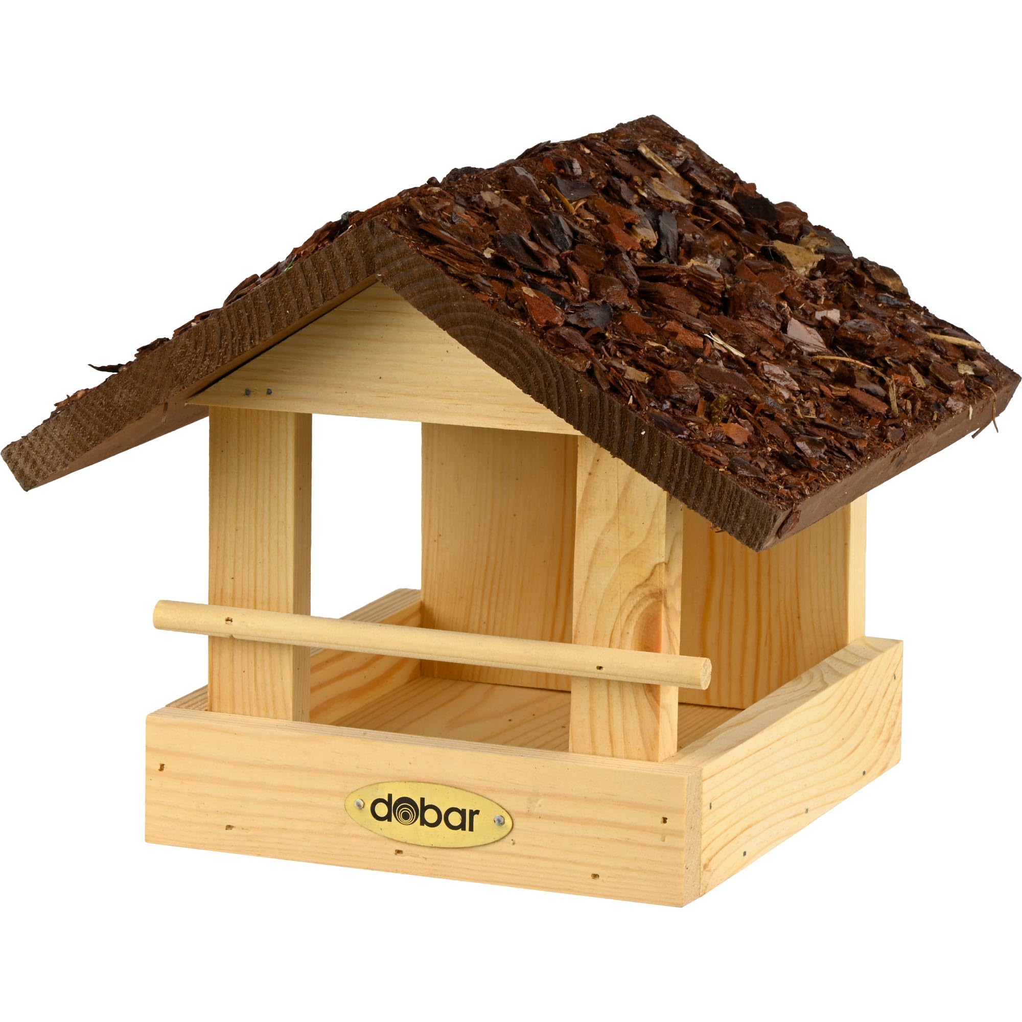 dobar 38120FSCe klassisches Vogelfutterhaus Rindendach - Vogelhaus aus  Massivholz - Kleine Vogelvilla zum Hngen an Wand oder Baum -  Vogelfutterstation mit Futtertablet - 20 x 22,5 x 18 cm - Braun :  Amazon.de: Garten