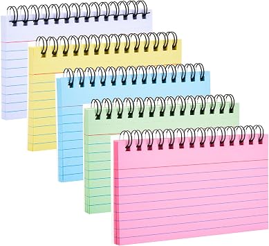 250 Sheets Index Cards with Ring, 3x5 Inches Spiral Bound Flashcards, Colored Ruled Notecards Flash Cards for Studying Nursing School Essentials Office Household Taking to Do List, 5 Colors