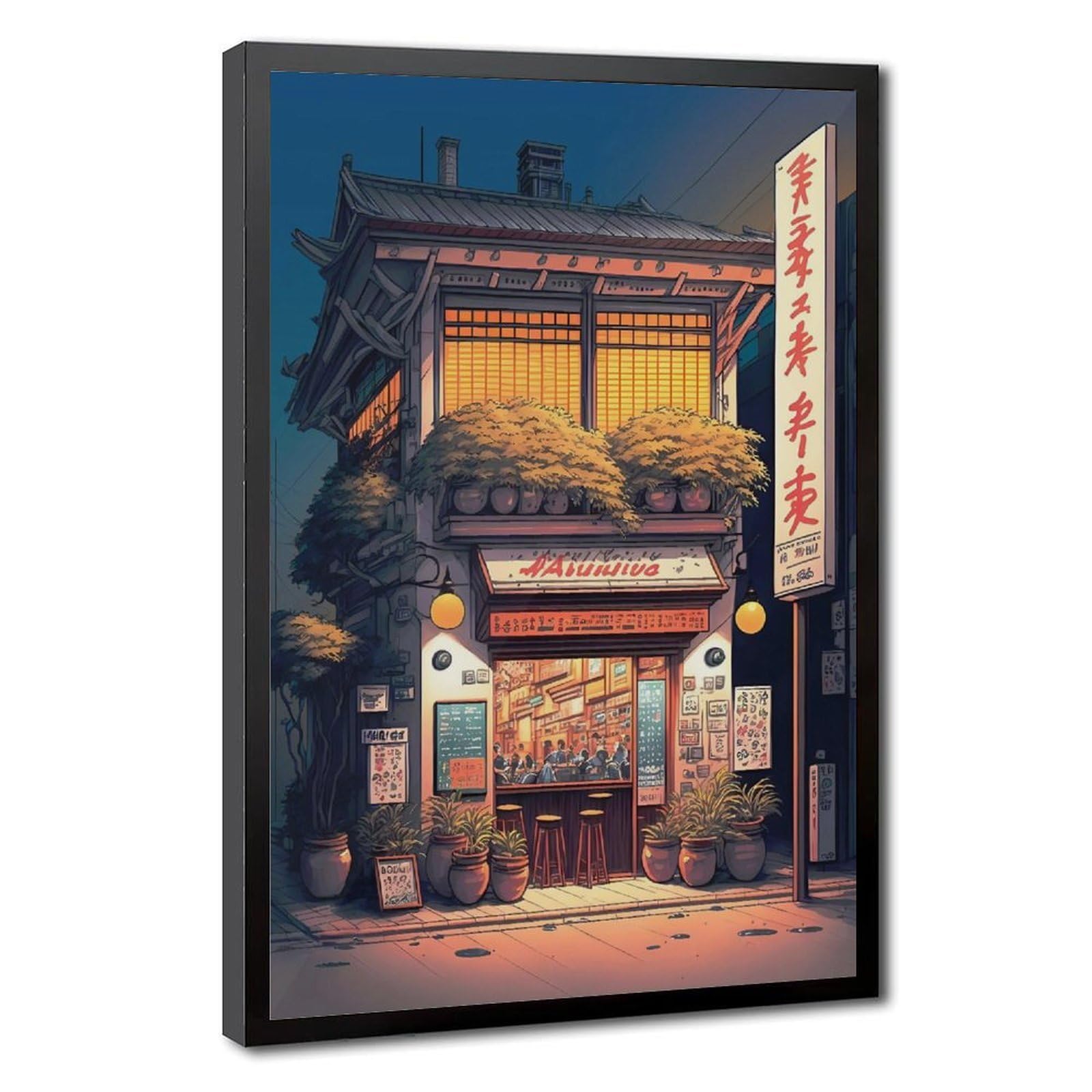Bareronor Evening at The Ramen Shop Canvas Poster Bedroom Decor Landscape Office Room Decor Gift 16" L X 24" W