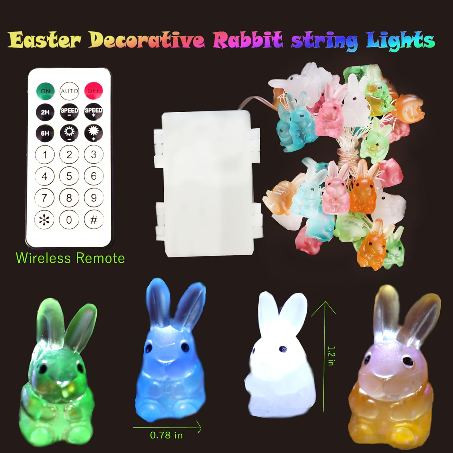 Easter Decorations Rabbit String Lights, 10 ft 30 LED Bunnies Battery Operated with Remote for Tabletop House Front Patio Wedding Kindergartens Party Jashika