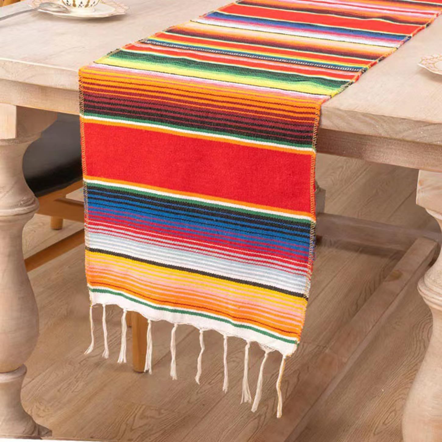 Mexican Table Runner,Washable Outdoor Picnic Table,Hand Woven Cotton Table Blanket,for Party Wedding Decor,Outdoor Picnic(35x 215cm)