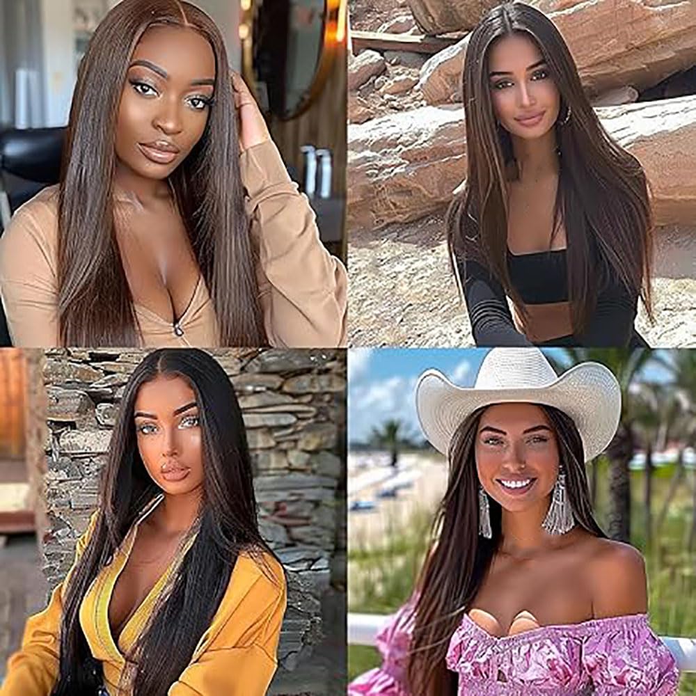 Human Hair Bundles #4 Chocolate Brown Straight 4x4 Lace Closure Bündel Echthaar pour Les Human Hair Extensions Echthaar Tressen Double Weft Remy Hair 28 Inch