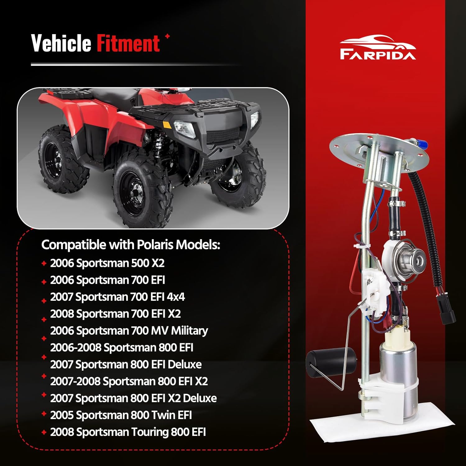 5-Bolt 47-1048 Fuel Pump Assembly, Compatible with 2005-2008 Polaris Sportsman 500/700/800 EFI ATV, Replaces# 47-1048