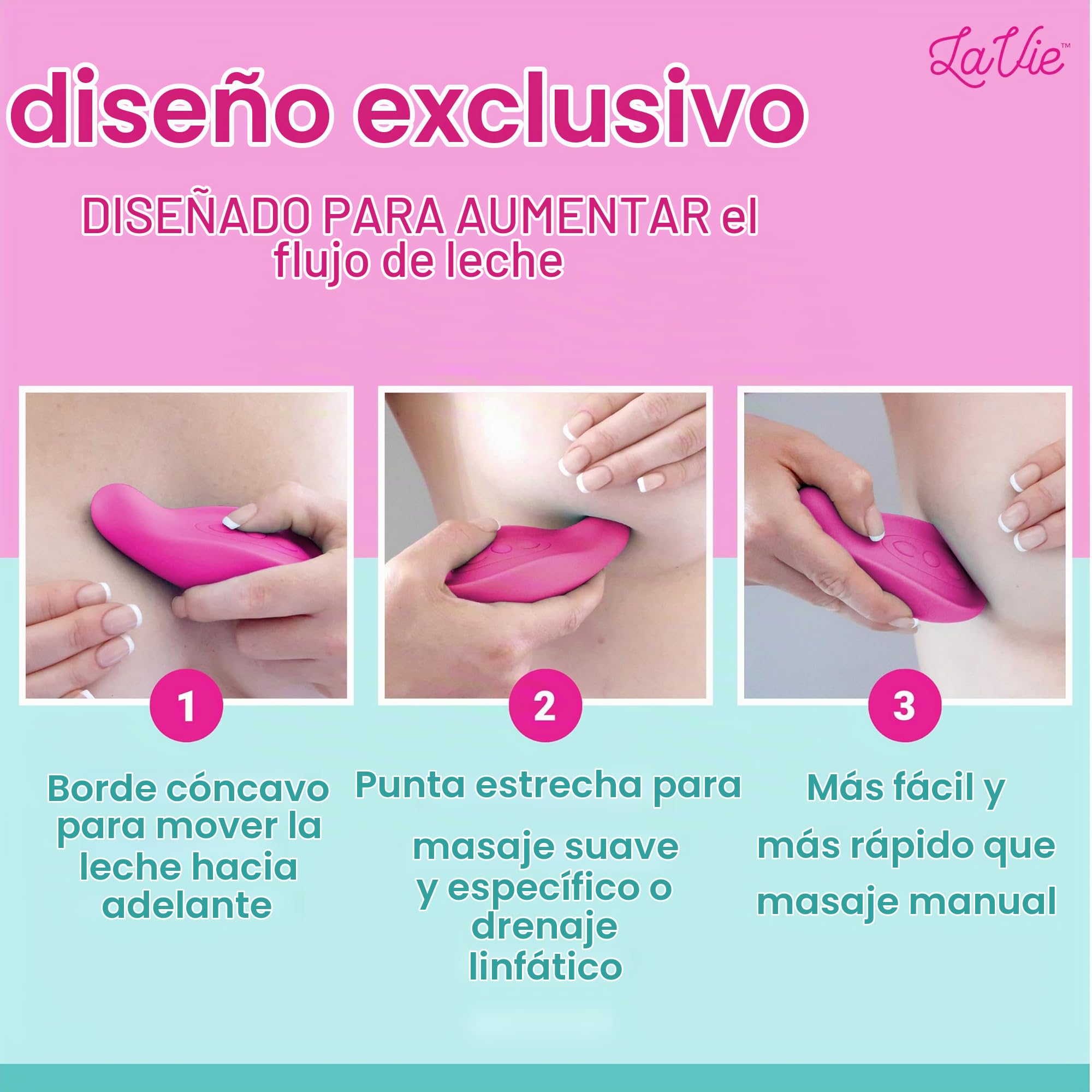 LaVie Masajeador de lactancia, soporte de lactancia para conductos obstruidos, mastitis, mejora del flujo de leche, congestión, grado médico Rosa