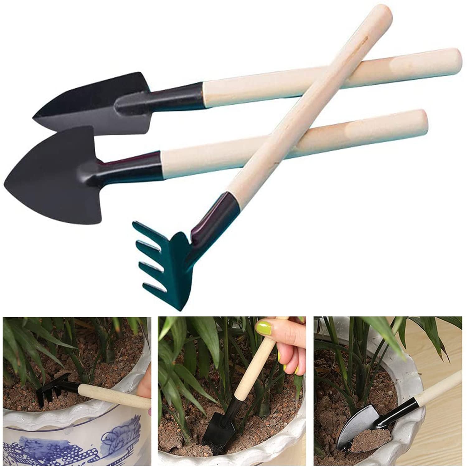 3 Pcs Outils De Jardinage Set Pelle De Petit Râteau De Jardin Truelle à