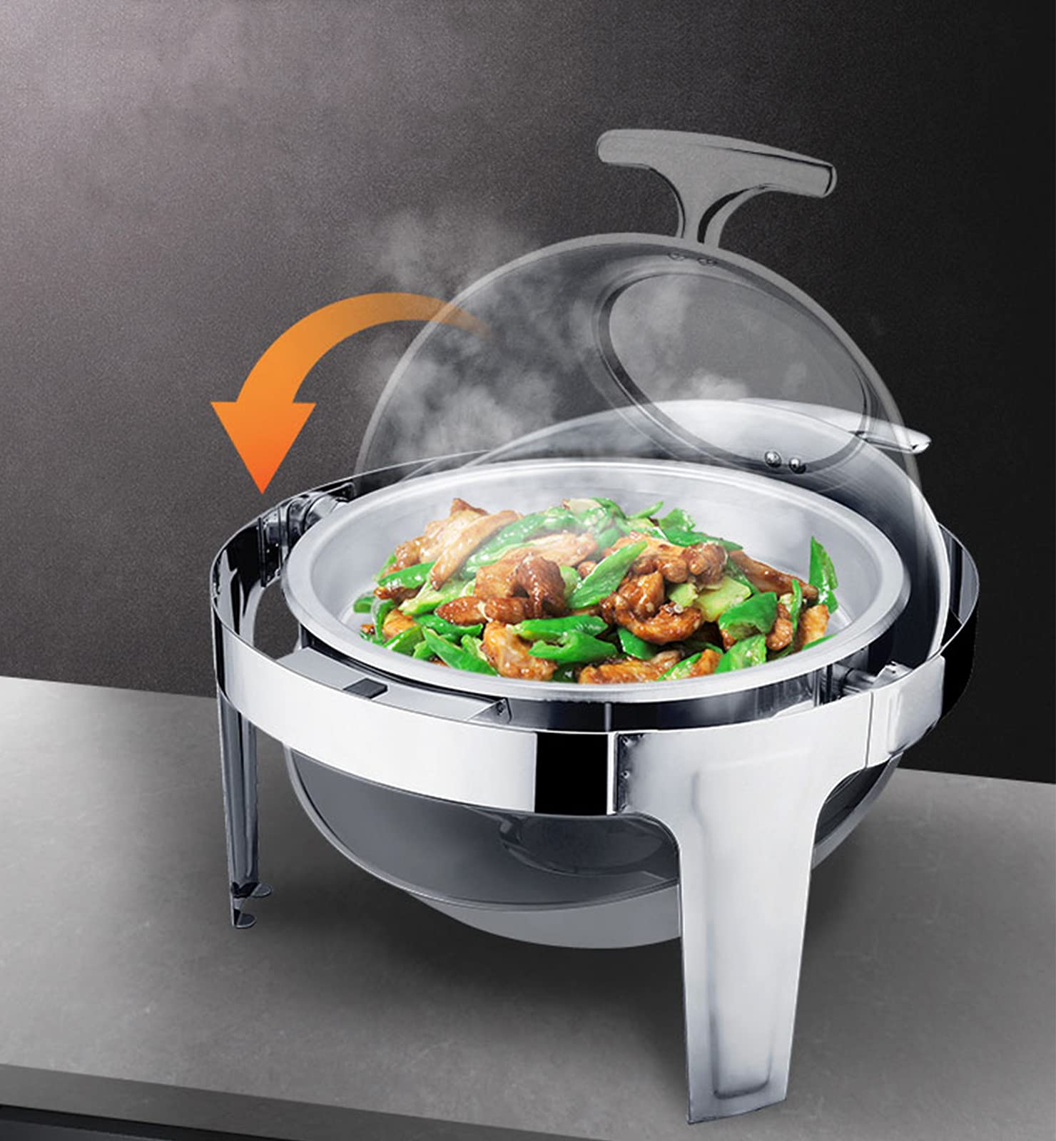 Chafing Dish Calentador De Buffet, Acero Inoxidable Redondo Calentadores de Comida con Roll Tapa, 6L