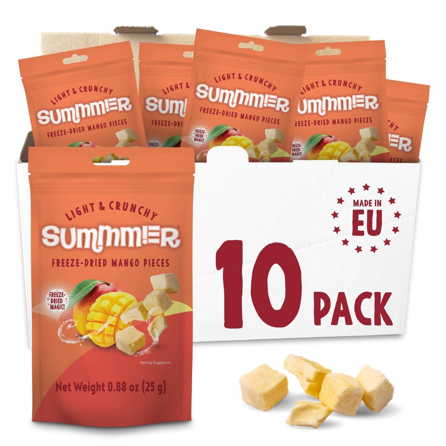 SUMMMERFreeze Dried Mango Slices - 10 Packs - No Added Sugar Package - 8.8 Oz 100% Natural Candy, Fruit Snack for Kids & Adults