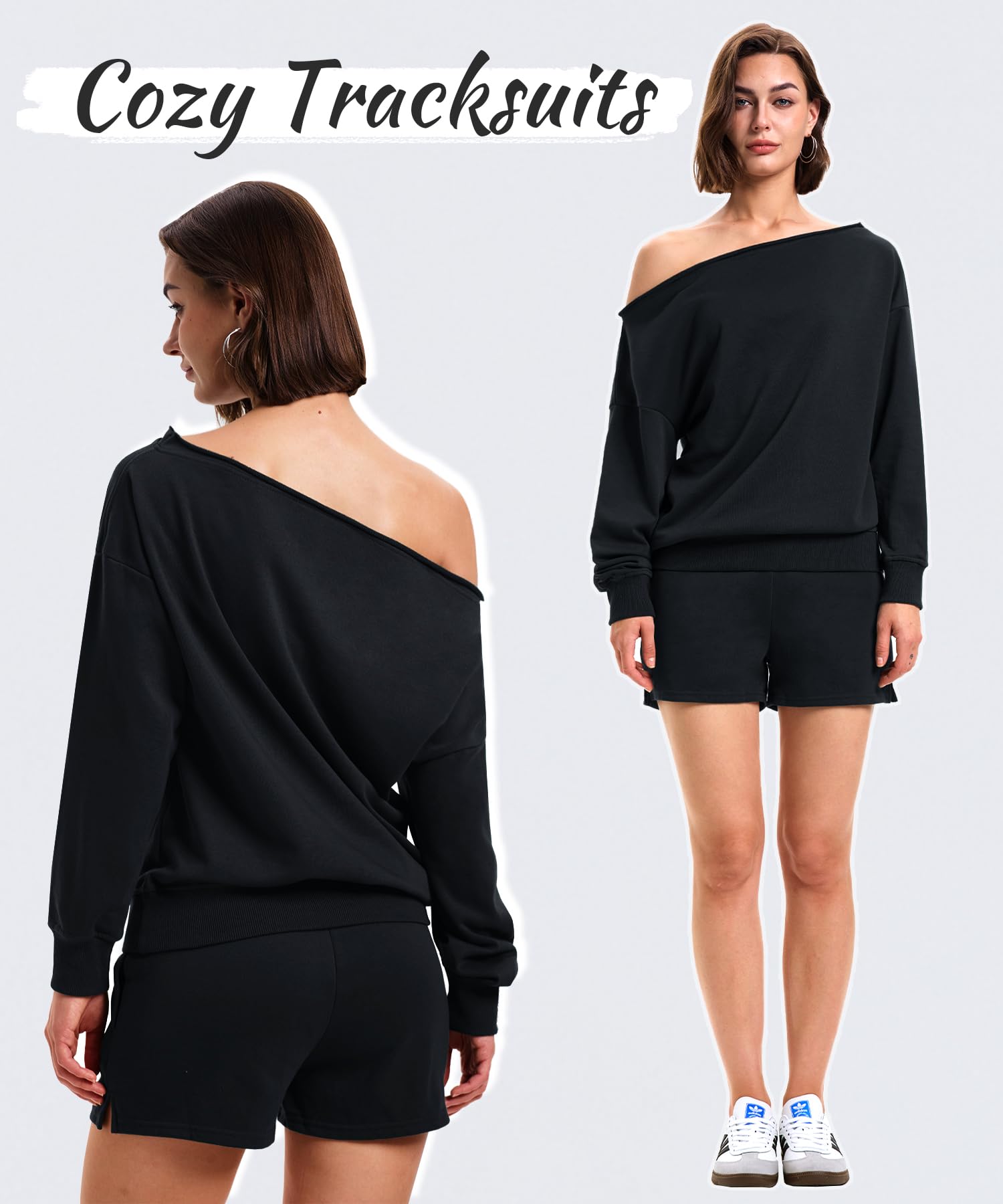 Navneet Dwuczęściowy damski sweter z odkrytymi ramionami, oversize, zestaw wypoczynkowy, spodnie do biegania