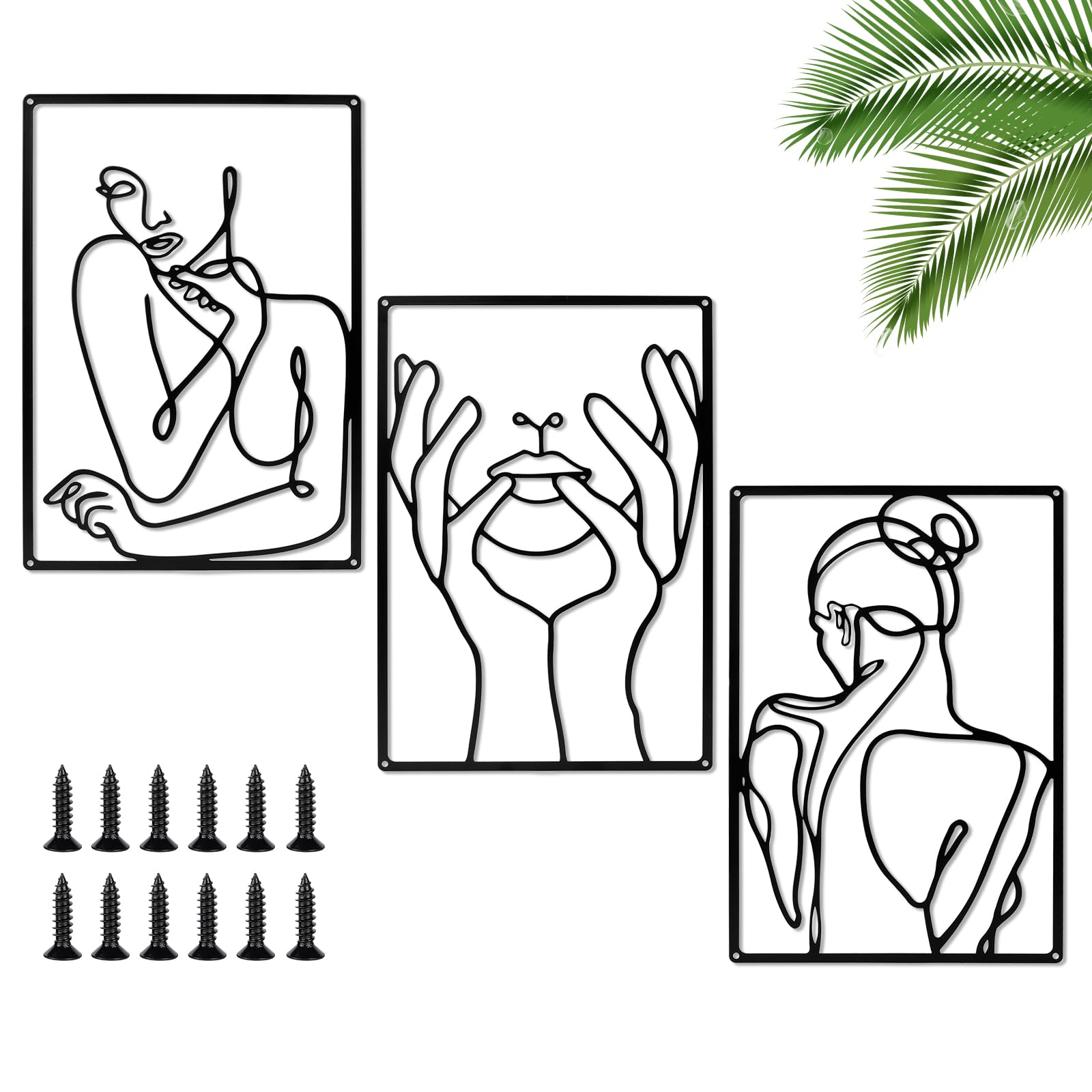 SUPRBIRD 3 Decoración Pared de Metal Femenino, Negro Decoración de Pared de Metal Minimalista, Arte de Pared de Línea, Cuadros Decoracion Dormitorios Modernos Abstracto para Salon Decoracion