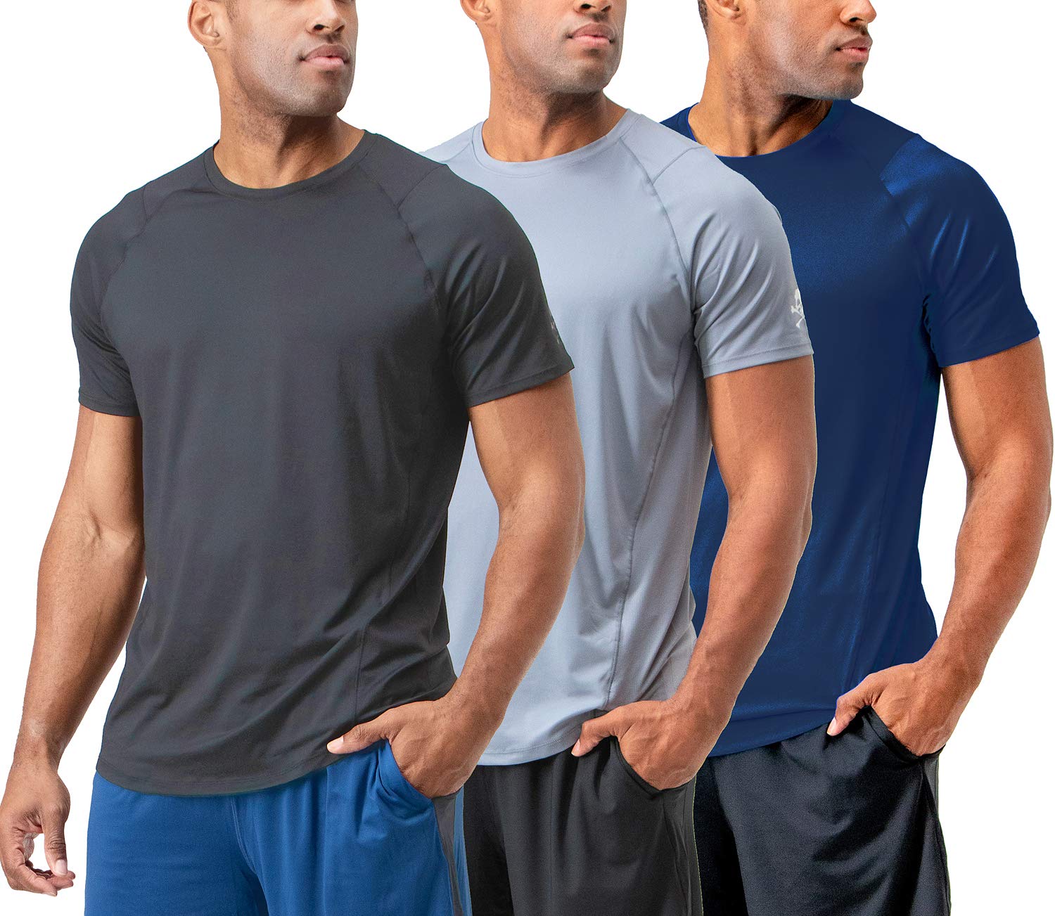 DEVOPSMen's 3-Pack Quick Dry Short Sleeve T-Shirt Sun Protection Running Athletic Workout Active Shirts