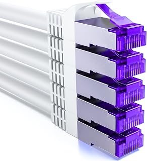 deleyCON 5x 0,5m CAT7 Cable de Red - 10 Gigabit - Corto 50cm Cable de Conexión RJ45 Cable Ethernet (Cobre, Blindaje SFTP PiMF) - LAN DSL Switch Módem Router Patch Panel CAT7 CAT6 CAT5 - Blanco