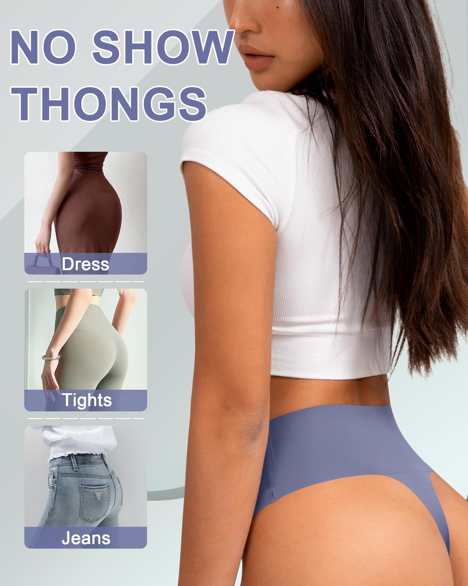 Lot de 6 strings taille haute pour femme sans couture - Culotte invisible - Doux sans étiquette - Coupe haute