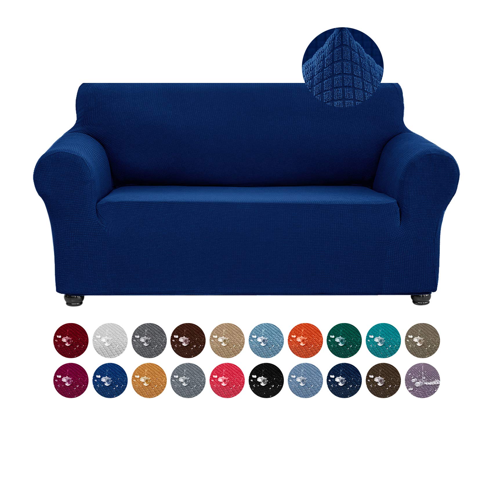 joccun stretch loveseat couch cover, 1-piece water repellent sofa cover for 2 cushion couch spandex jacquard washable furniture protector cover for living room,kids,pets(loveseat,classic blue)