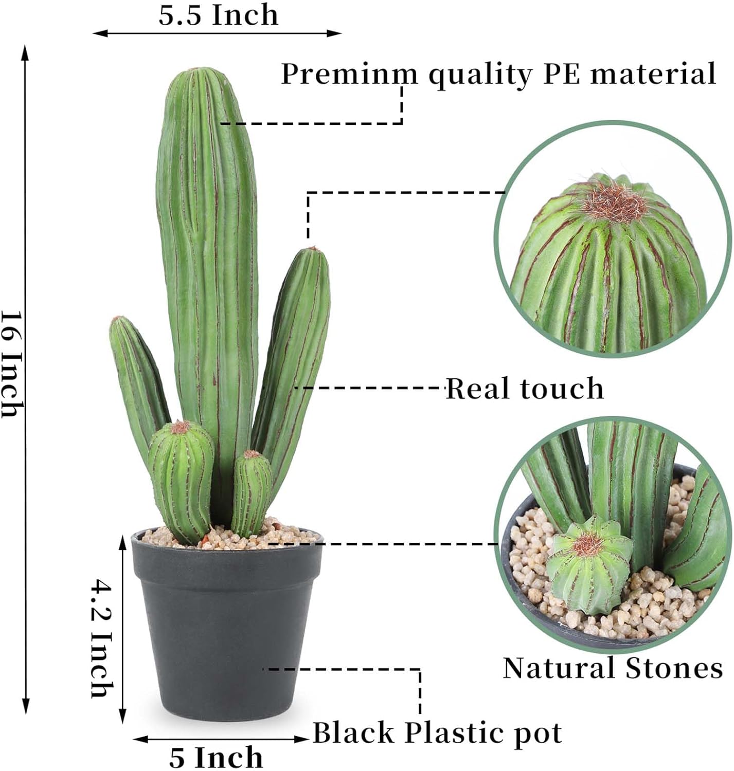 Artificial Cactus Fake Cacti 16" Faux Potted Cactus Plants for Home Store Office Decoration