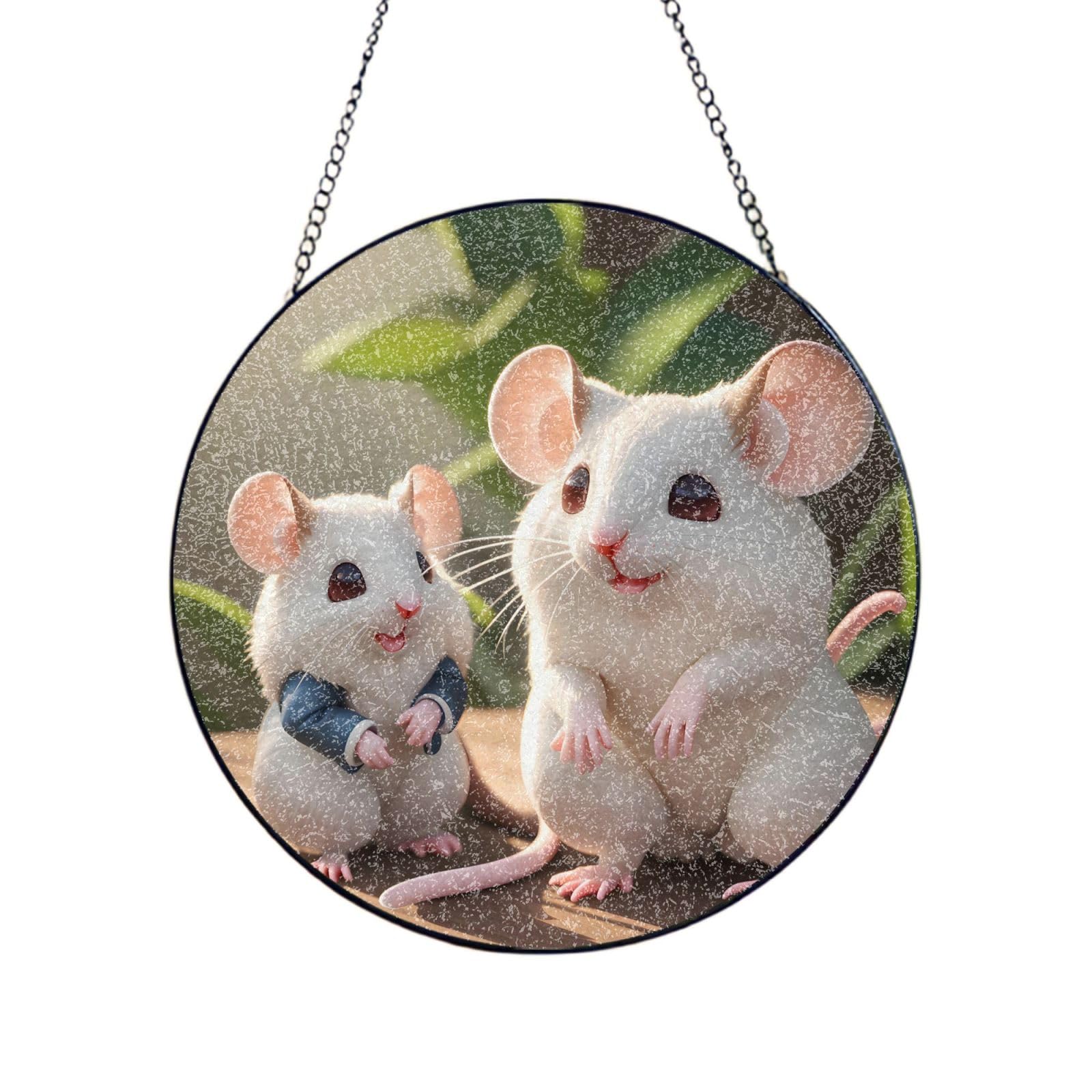 Poezjzw Stained Glass Window Hanging - Mother And Child Rats Sun Catcher For Door Garden Home Decor Christmas Mother'S Day Birthday Gifts 6in（15cm）
